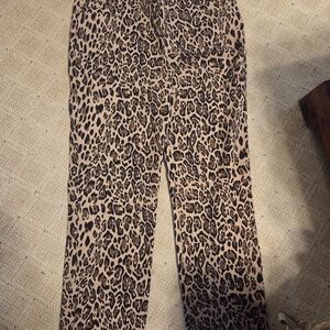 Kim Rogers Leopard Print Wide Leg Trousers in Tan and Black